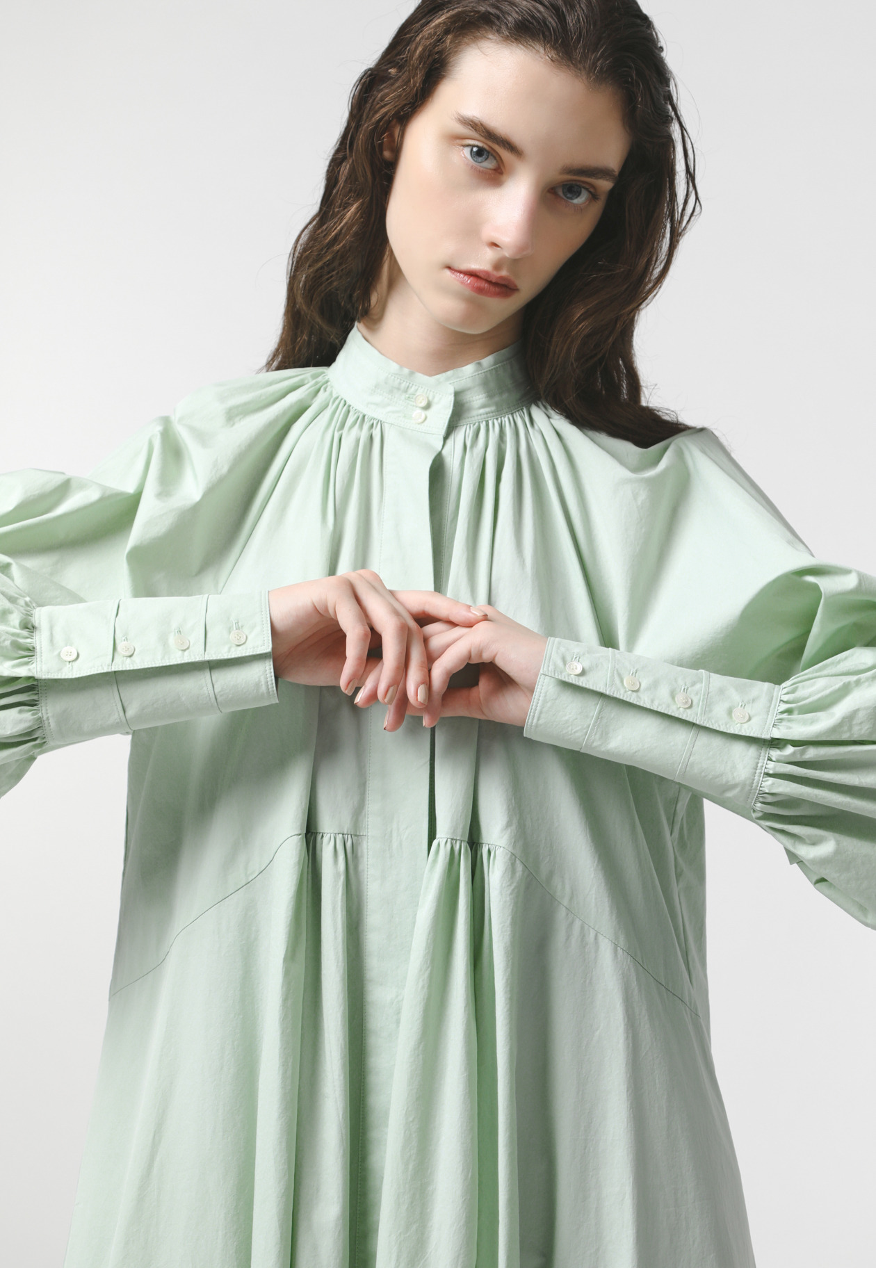 COTTON GATHERED DRESS 詳細画像 Green 5