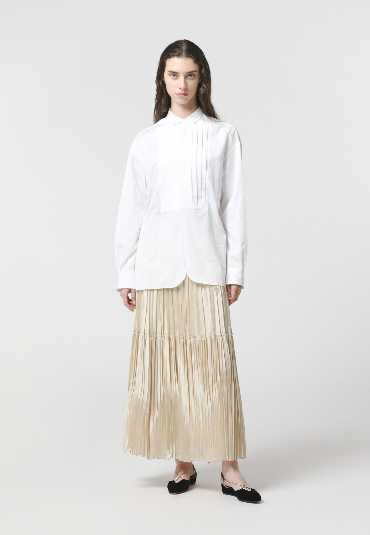 SILK POLYESTER PLEATES SKIRT 詳細画像 Beige 1