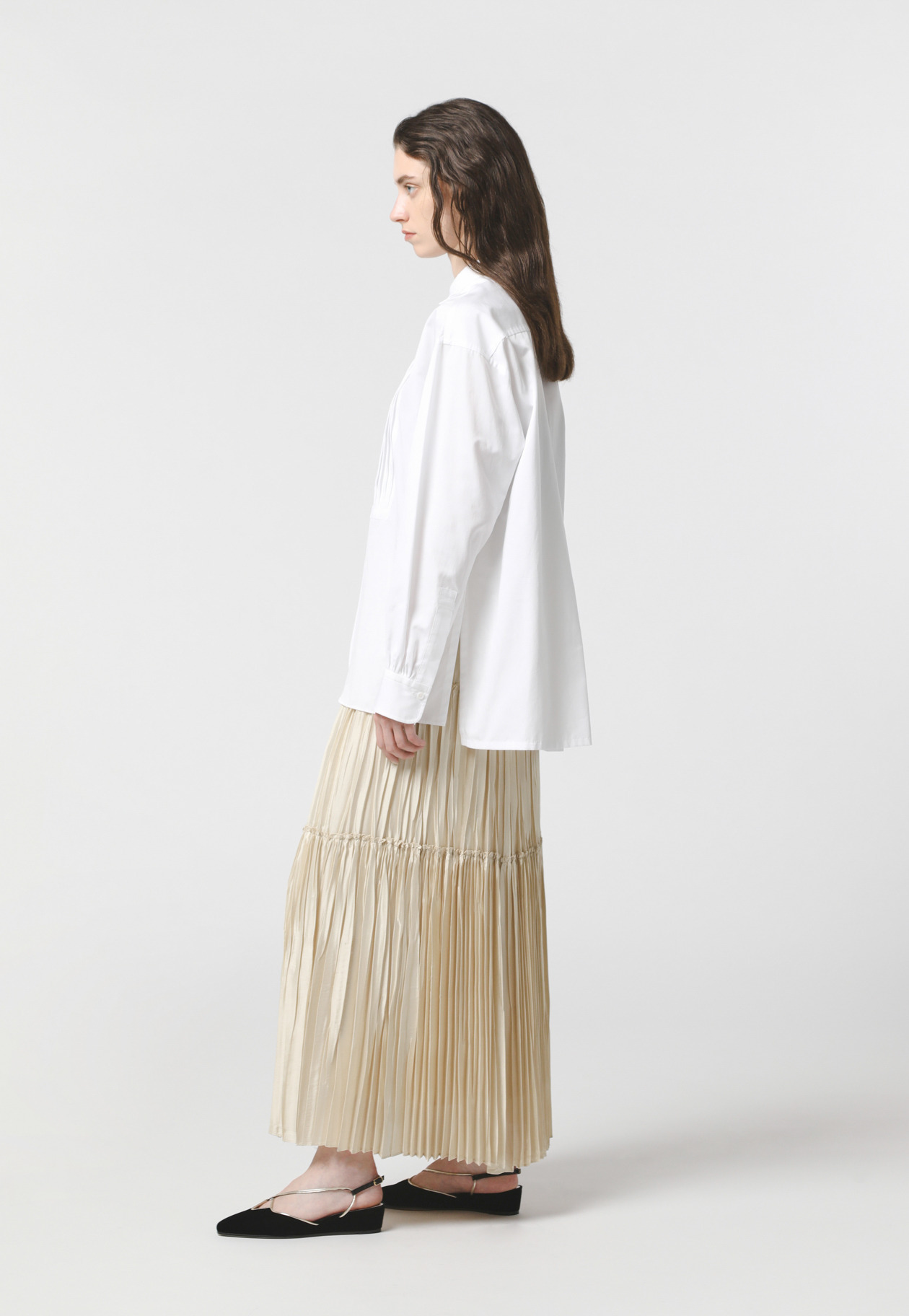 SILK POLYESTER PLEATES SKIRT 詳細画像 Beige 2