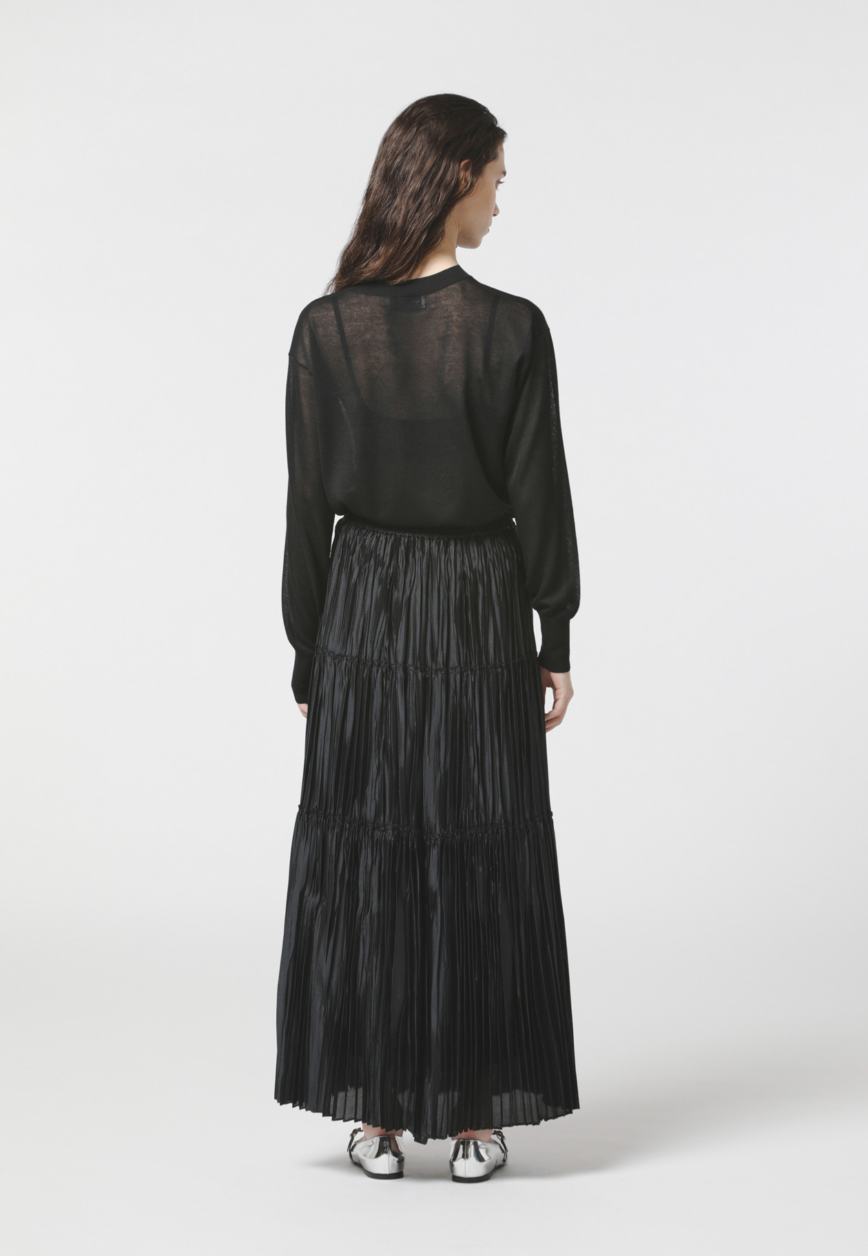 SILK POLYESTER PLEATES SKIRT 詳細画像 Black 5