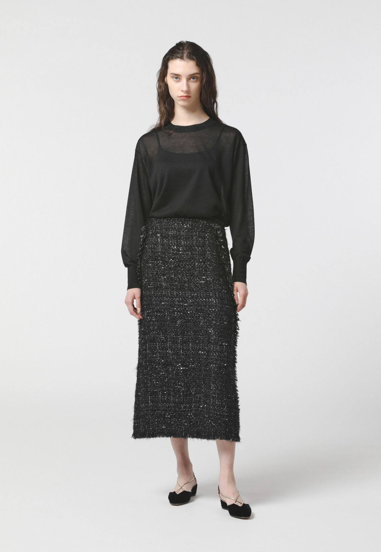 LAME TWEED SKIRT 詳細画像 Black 4