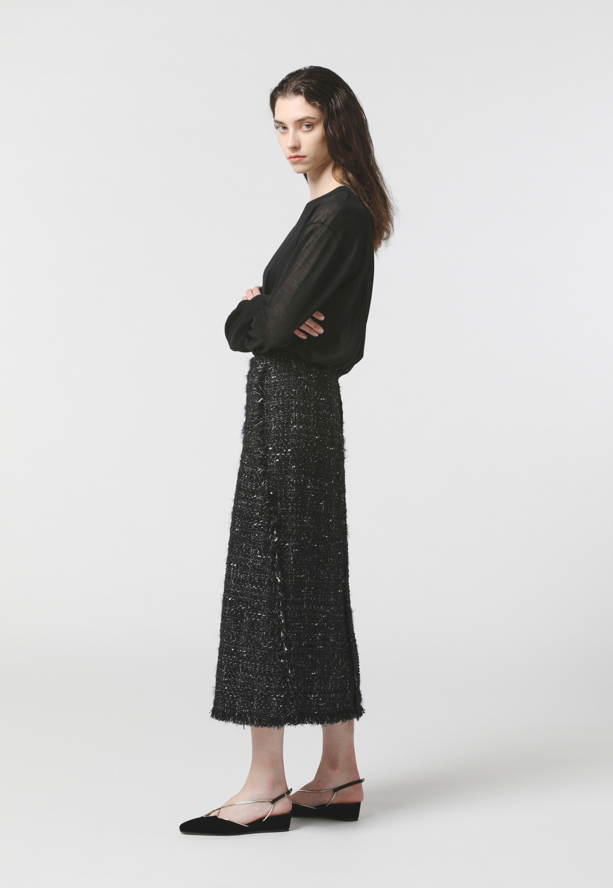 LAME TWEED SKIRT 詳細画像 Black 5