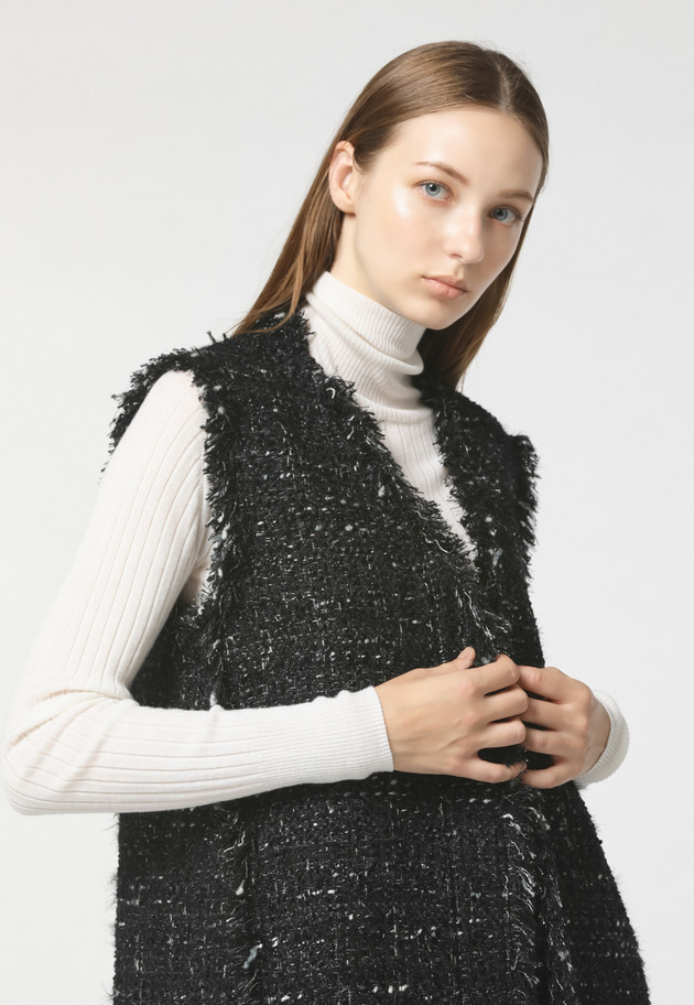 LAME TWEED LONG GILET 詳細画像 Black 3