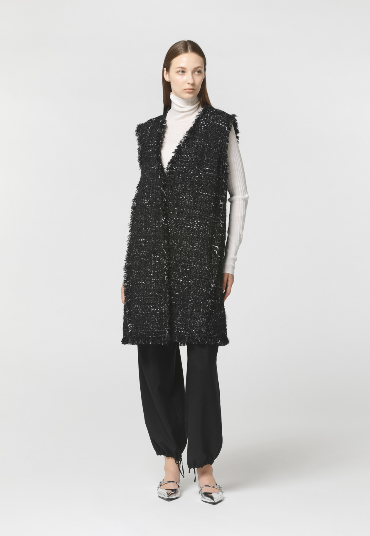 LAME TWEED LONG GILET 詳細画像 Black 4