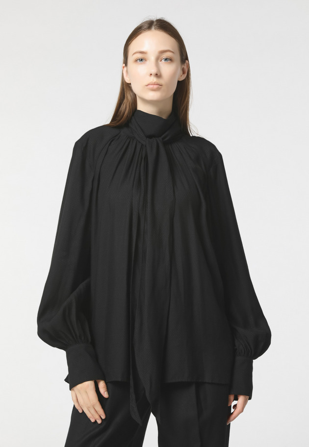 【Bluelea】Jacquard blouse Black