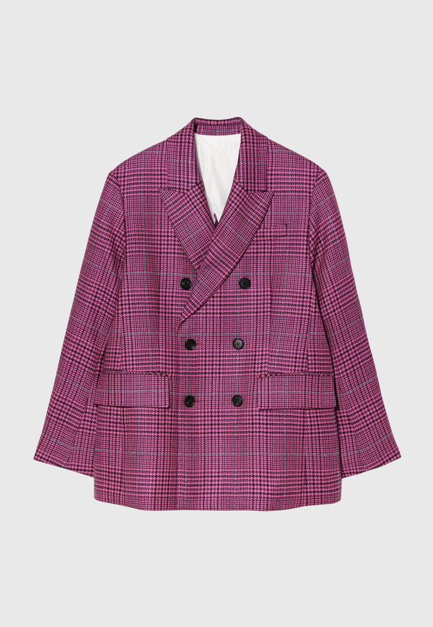 WOOL CHECK LONG JACKET 詳細画像 Pink 1