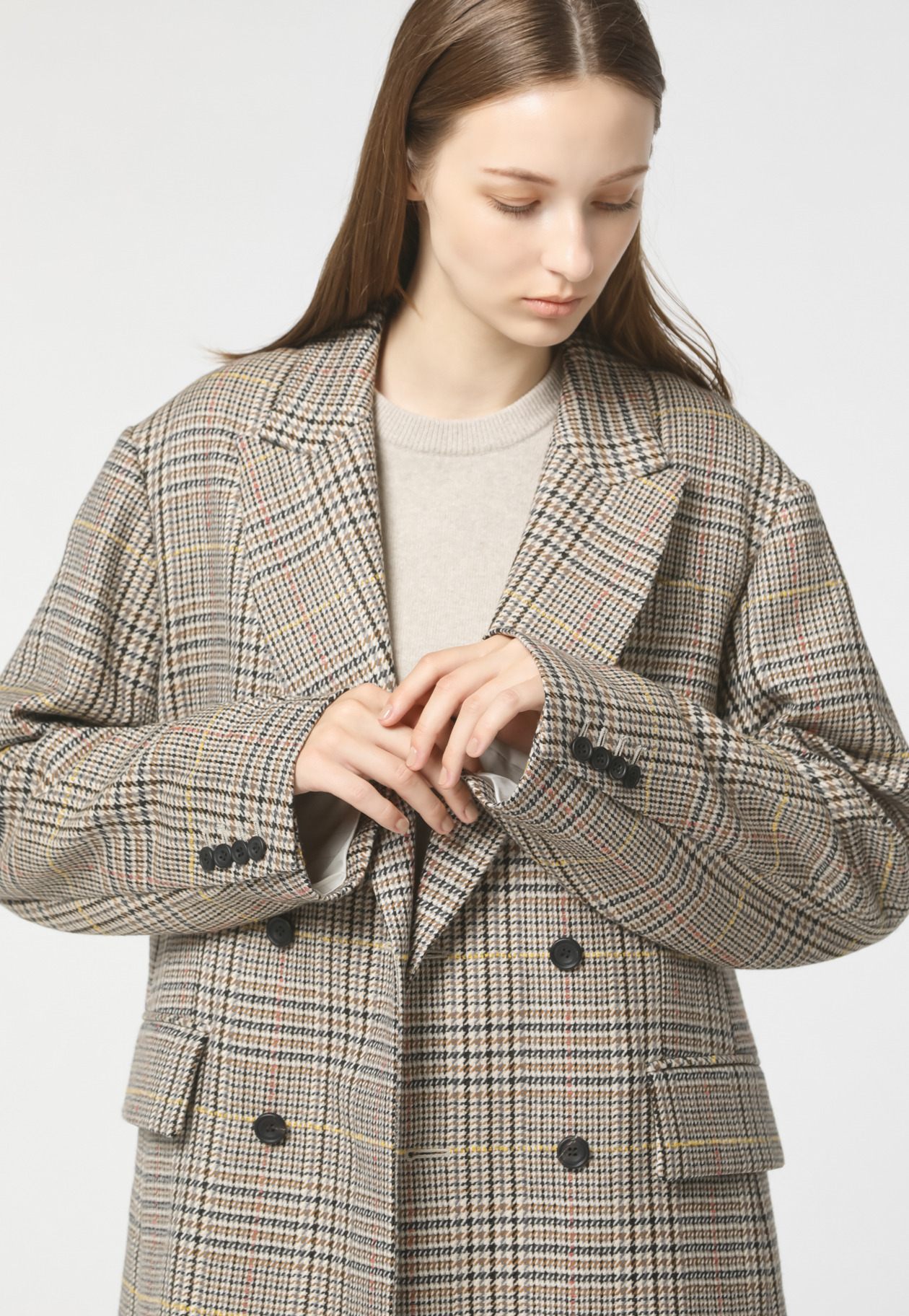 WOOL CHECK LONG JACKET 詳細画像 Beige 5
