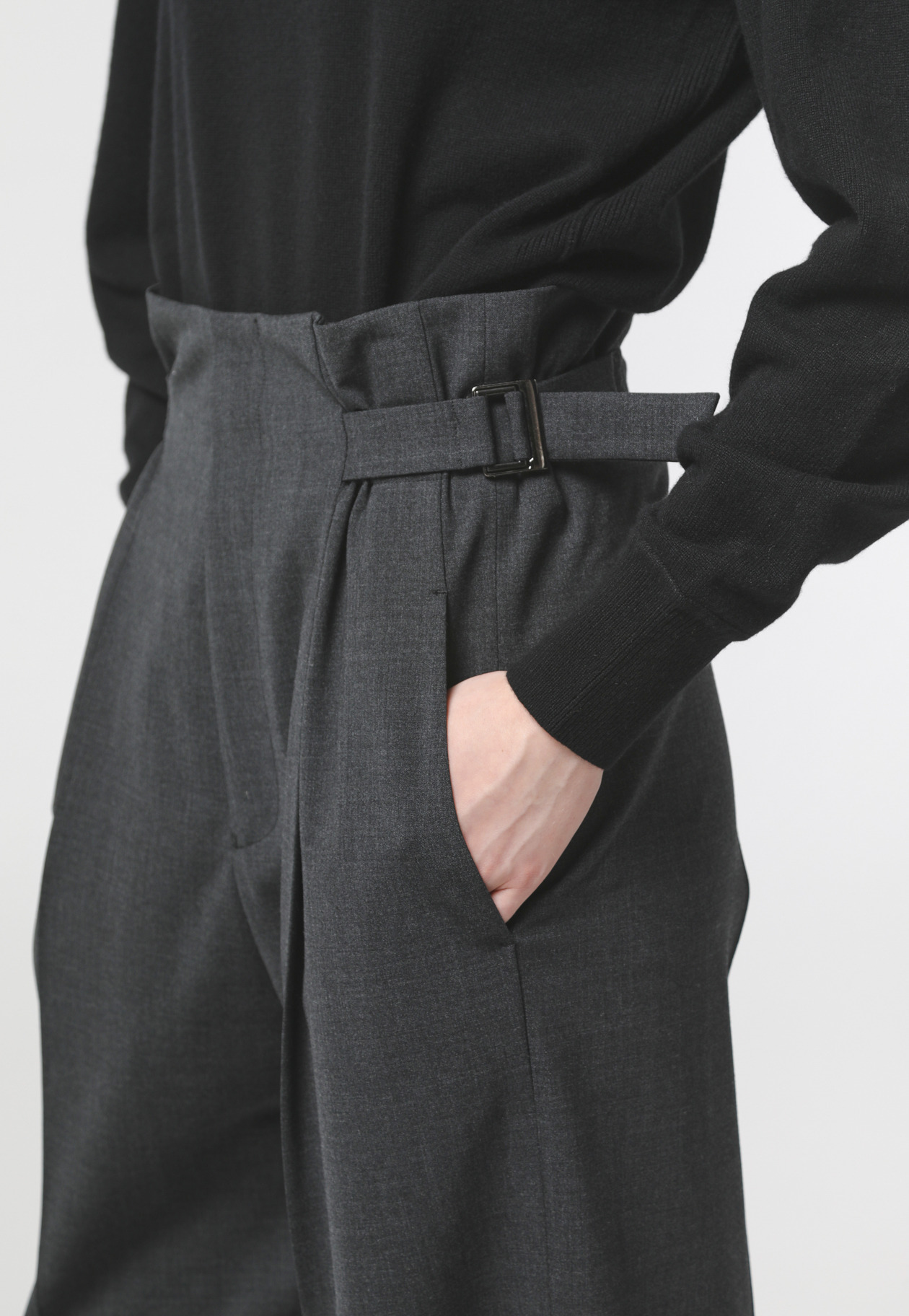WOOL 2WAY STRETCH  BELTED PANTS 詳細画像 Chcl 2