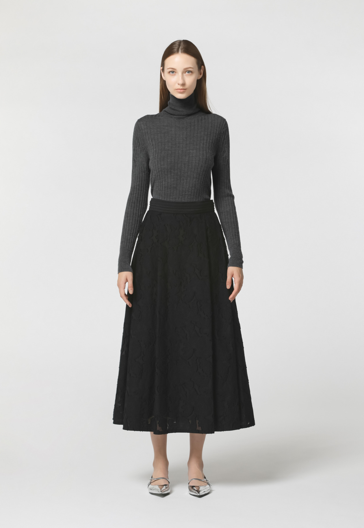 FLOWER CUT JAQUARD SKIRT 詳細画像 Black 1