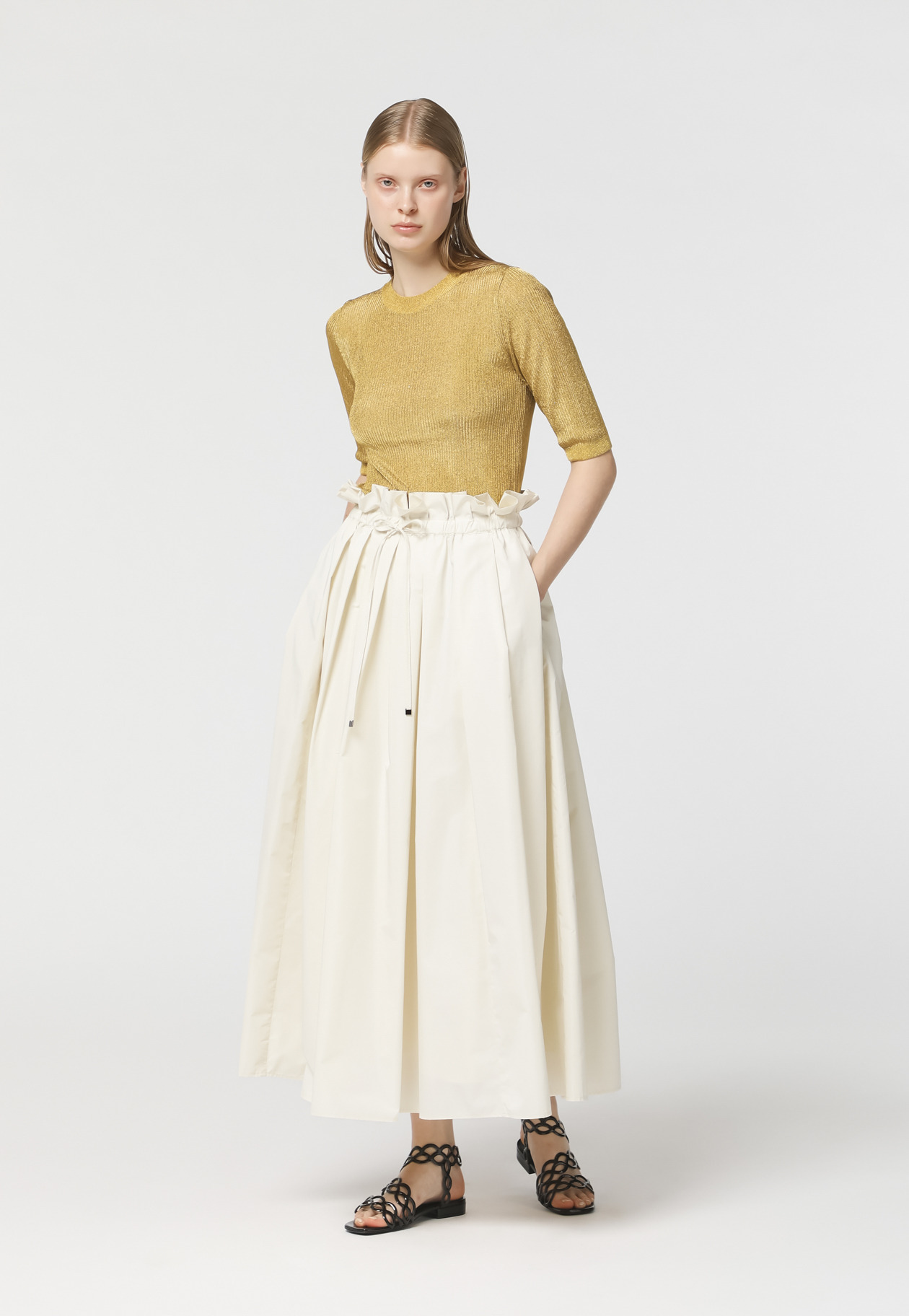 SILK POLYESTER TAFFETA TUCK SKIRT｜DÉPAREILLÉ｜デパリエ ...