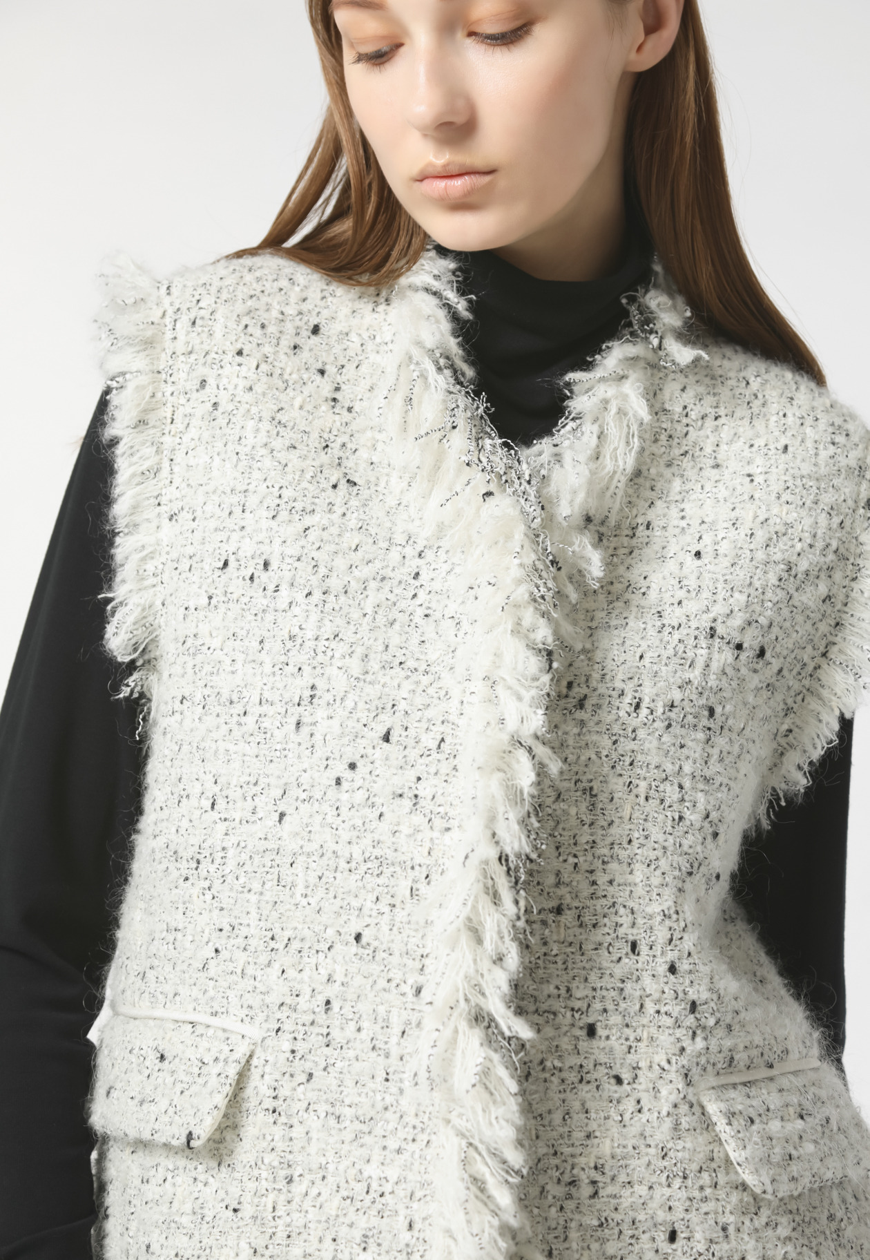 TWEED FRINGE GILET 詳細画像 Gray 2