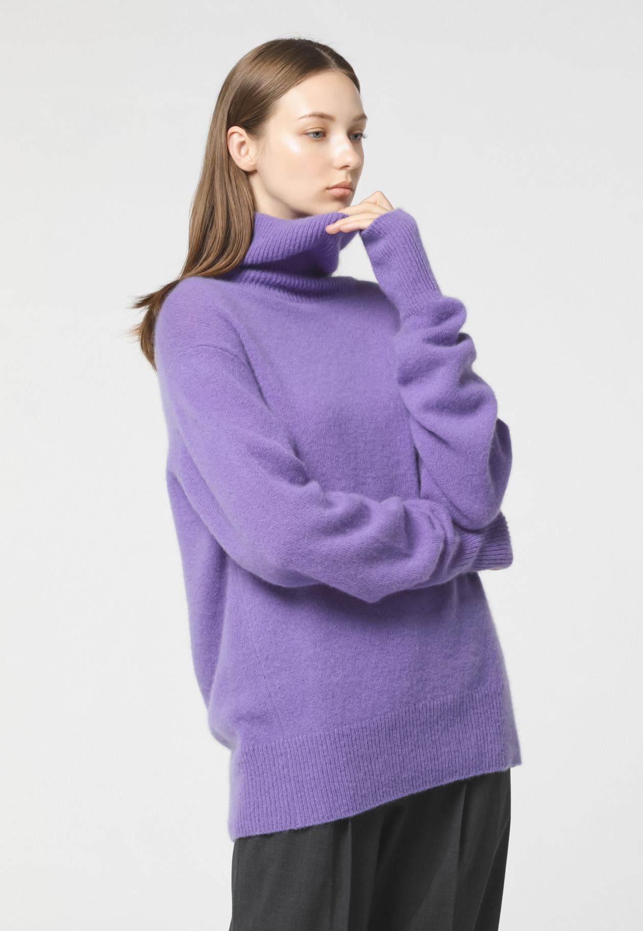 WHITE YAK LOOSE BOTTLE NECK KNIT 詳細画像 Purple 1