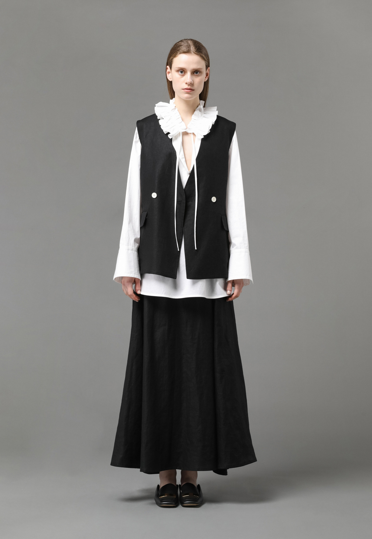 LINEN TWILL GILET 詳細画像 Black 7