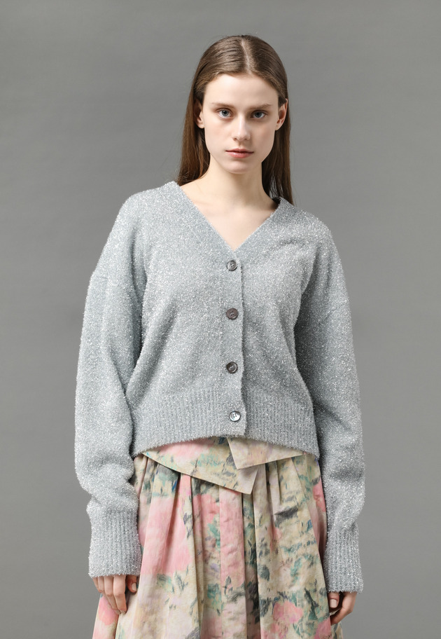 LAME YARN KNIT CARDIGAN 詳細画像 Silver 2