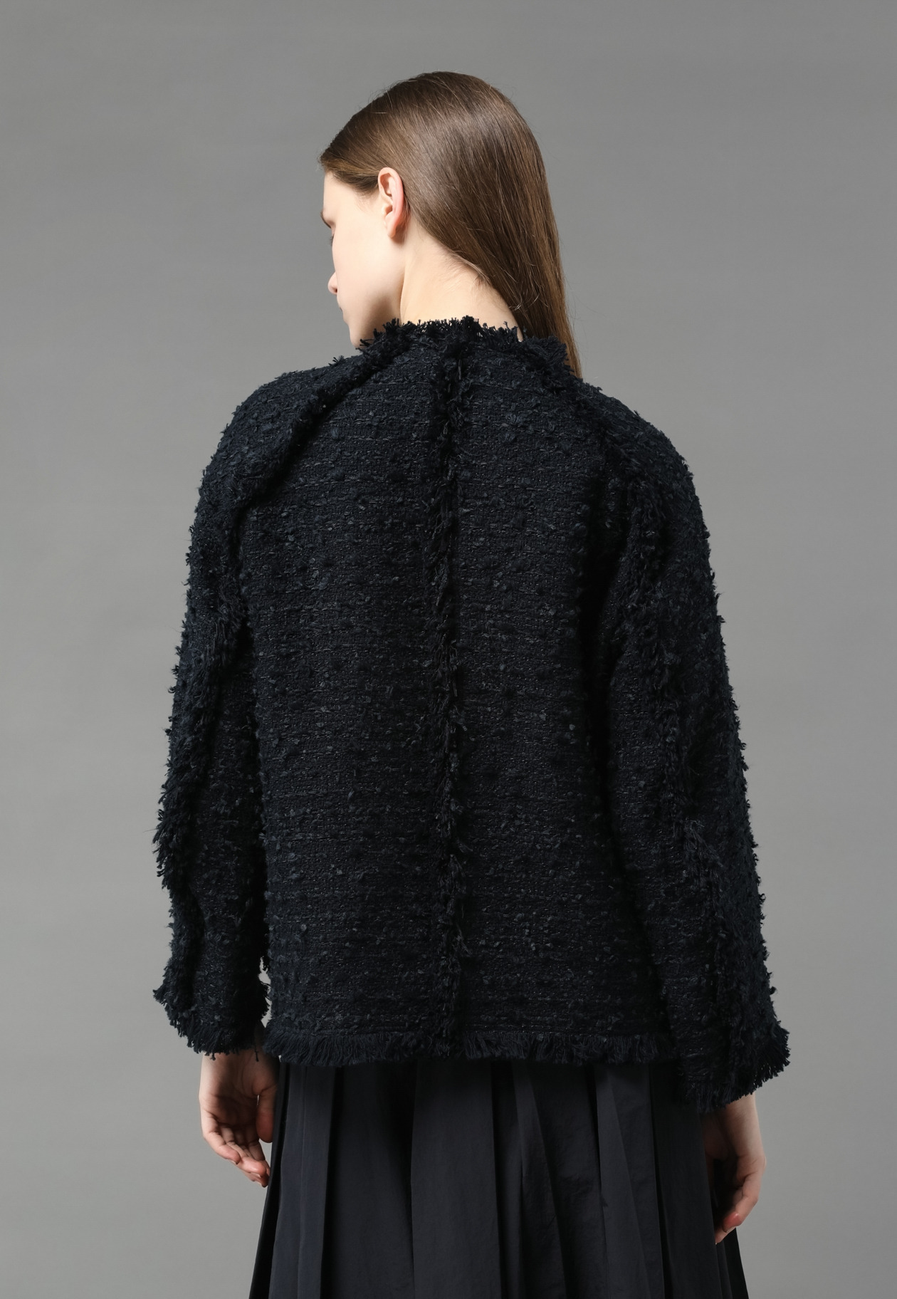 TAPEYARN TWEED FRINGE JACKET 詳細画像 Navy 3