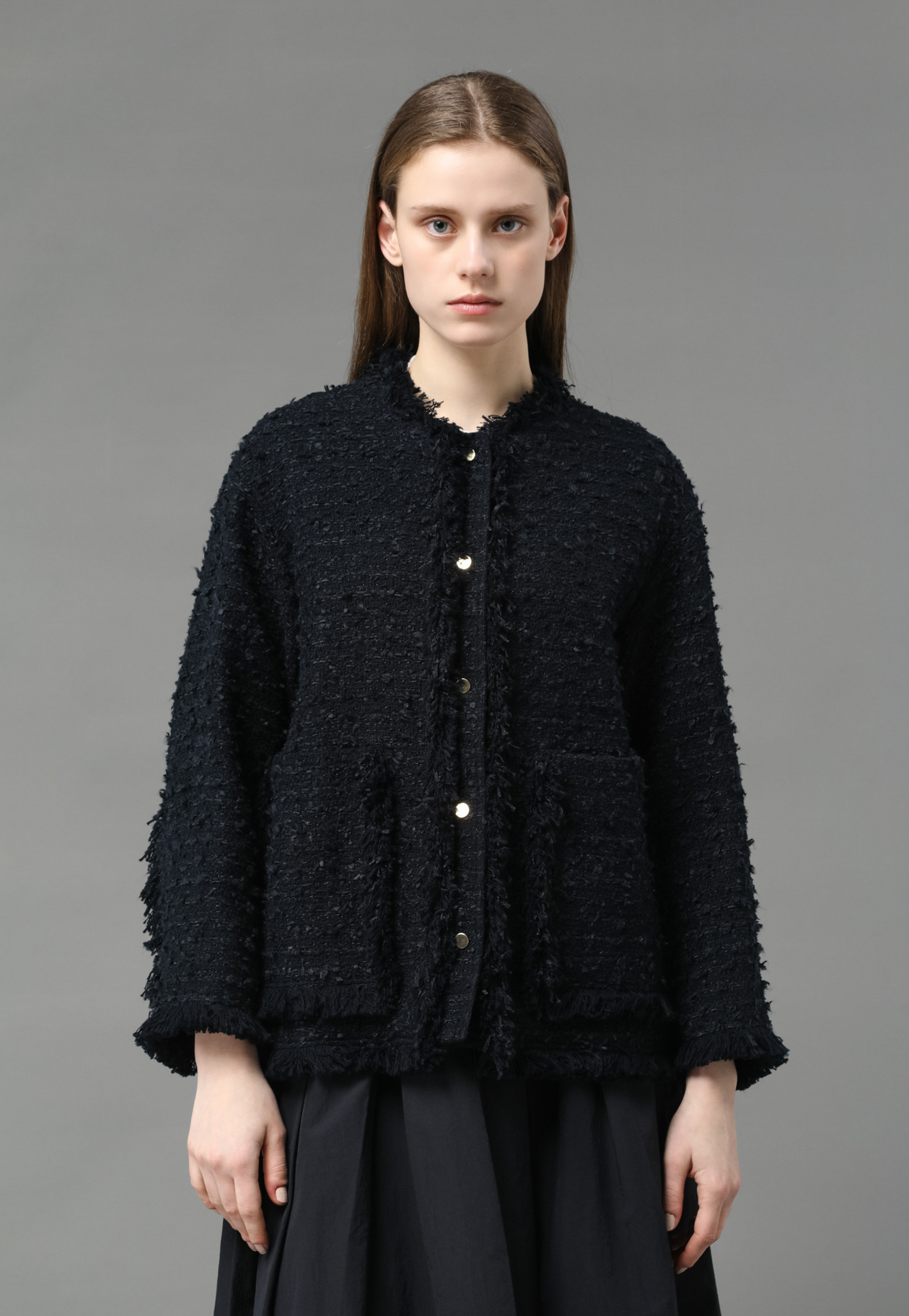TAPEYARN TWEED FRINGE JACKET 詳細画像 Navy 4