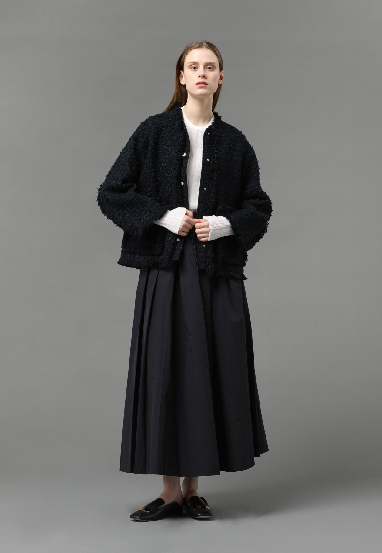 TAPEYARN TWEED FRINGE JACKET 詳細画像 Navy 6