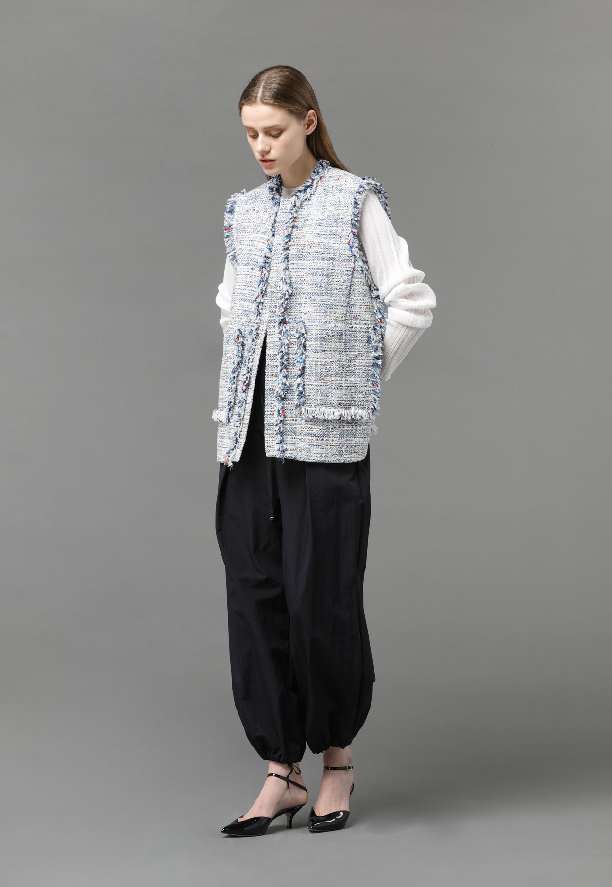 TAPEYARN TWEED ROUND HEM GILET 詳細画像 Blue 1