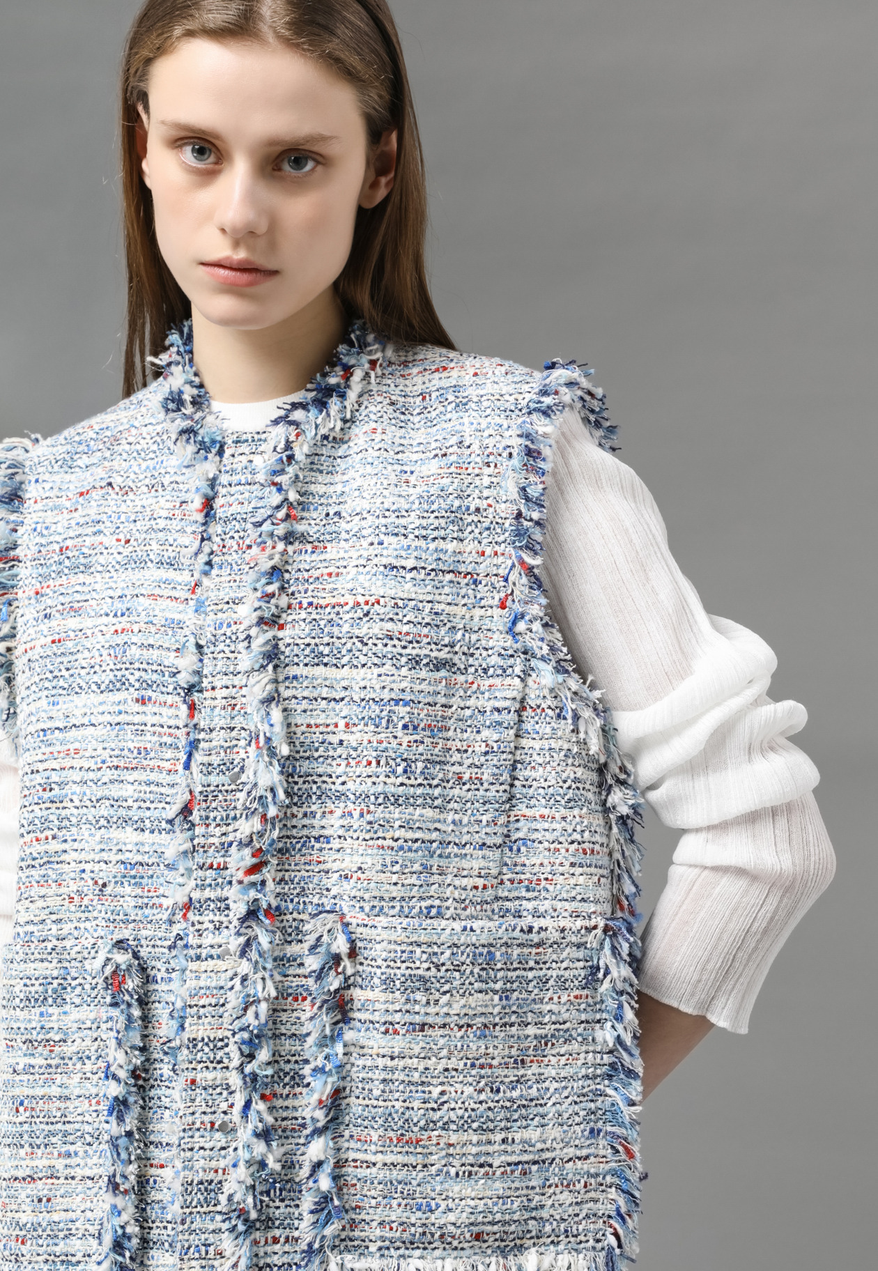TAPEYARN TWEED ROUND HEM GILET 詳細画像 Blue 4