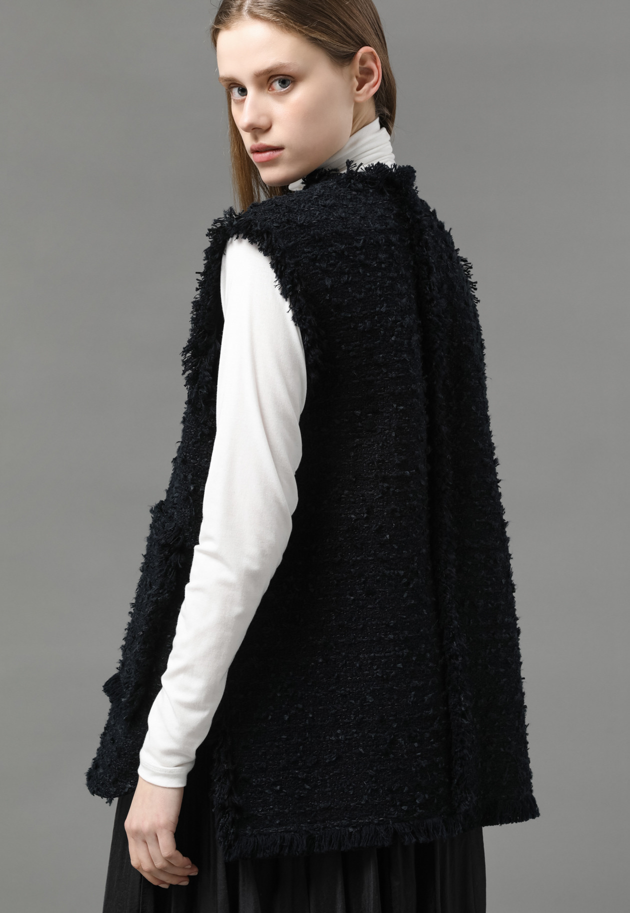 TAPEYARN TWEED ROUND HEM GILET 詳細画像 Navy 1