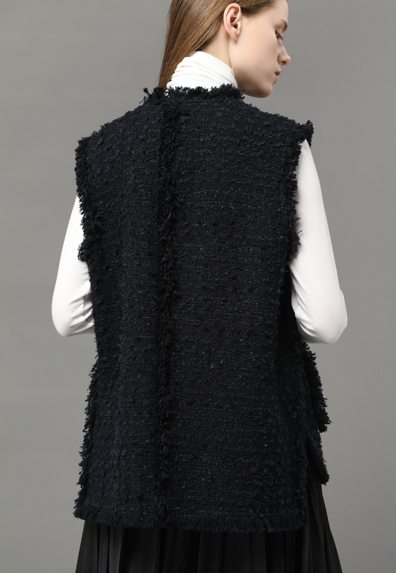 TAPEYARN TWEED ROUND HEM GILET 詳細画像 Navy 2