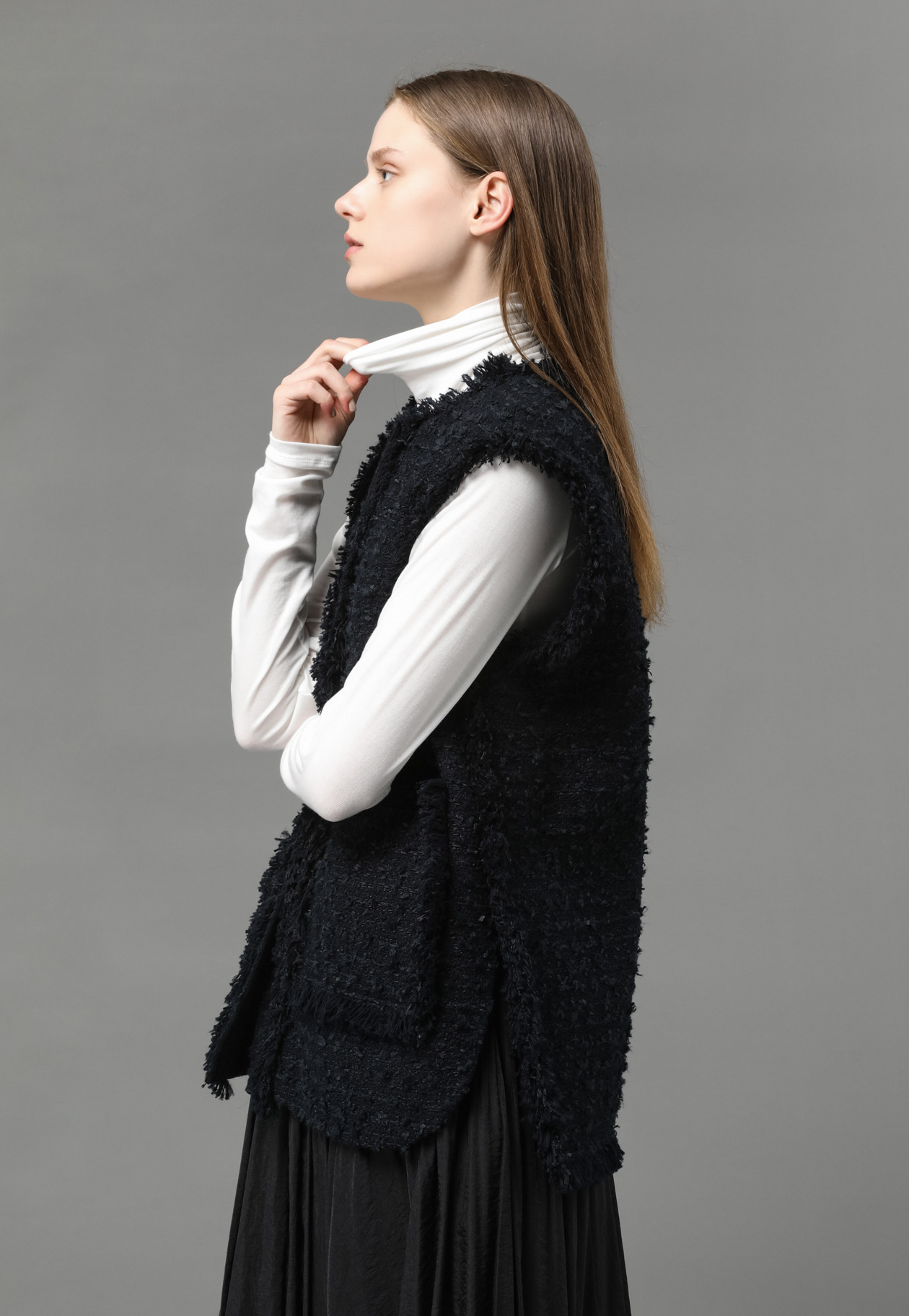 TAPEYARN TWEED ROUND HEM GILET 詳細画像 Navy 4