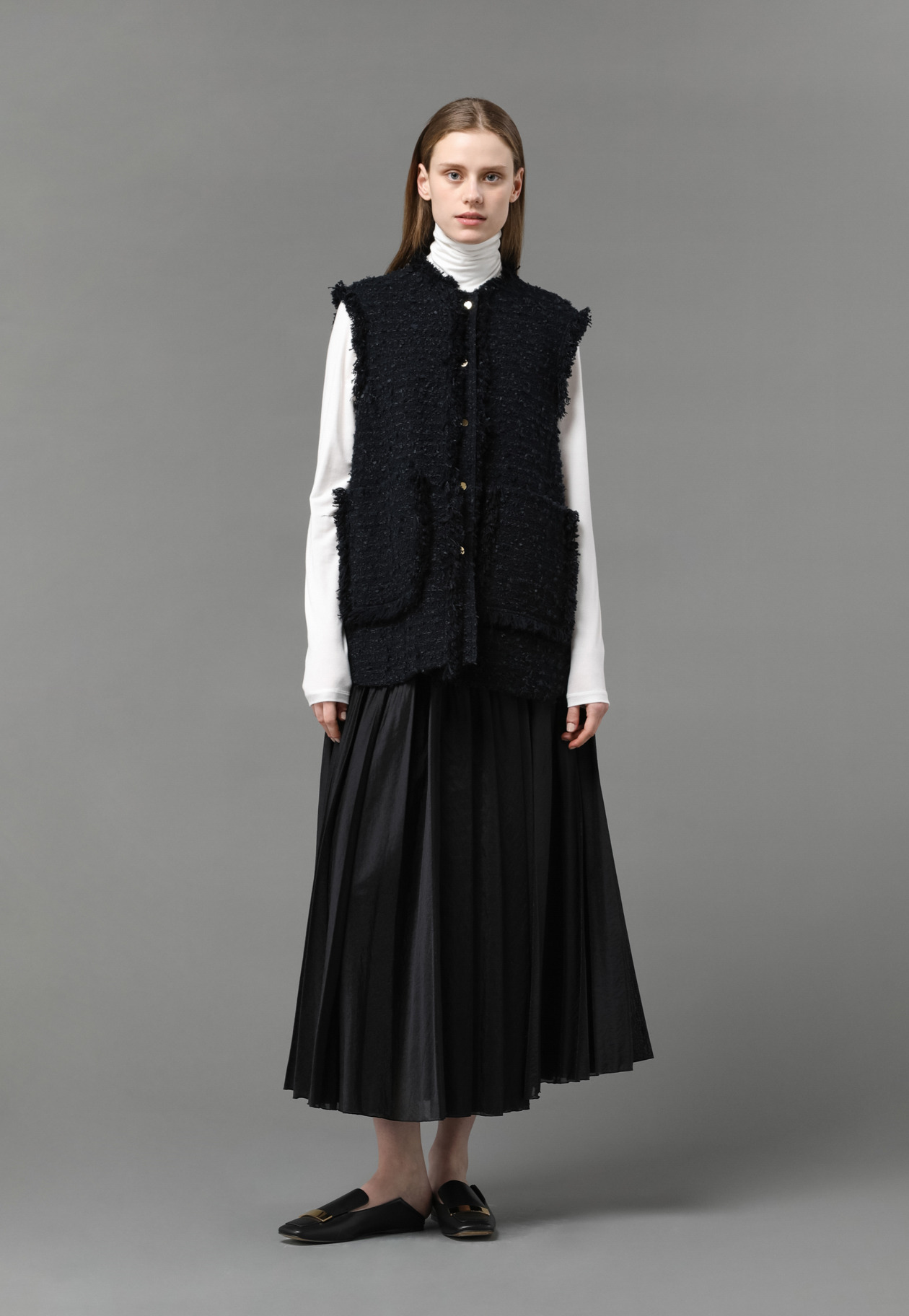 TAPEYARN TWEED ROUND HEM GILET 詳細画像 Navy 5