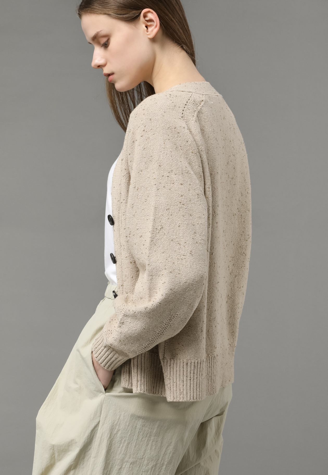 COTTON LAME CARDIGAN 詳細画像 Beige 4