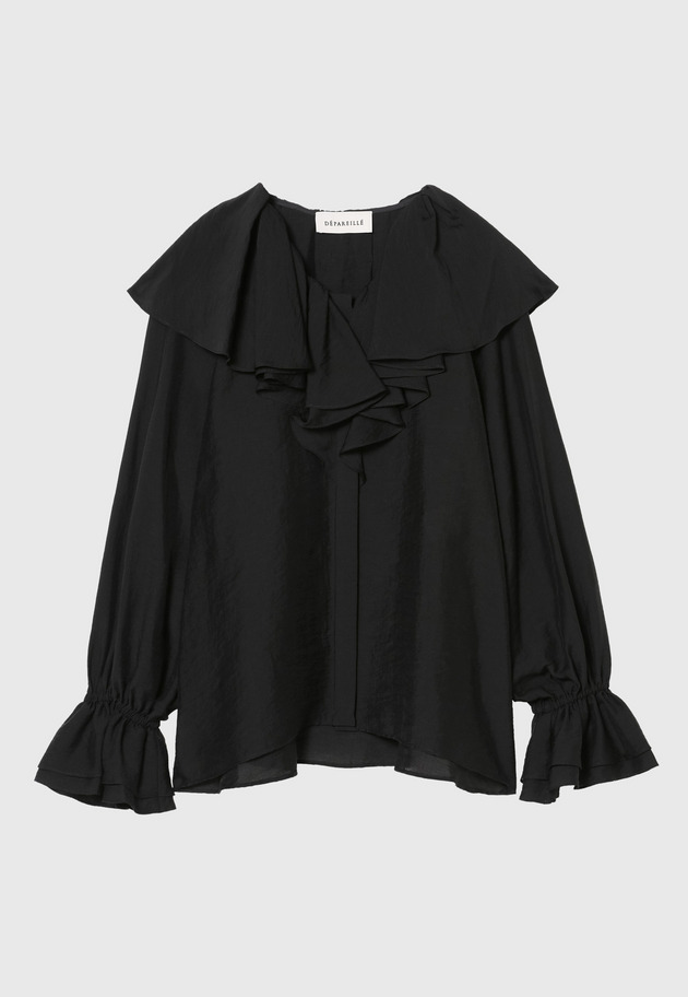 SHEER SILK RUFFLE BLOUSE 詳細画像 Black 1