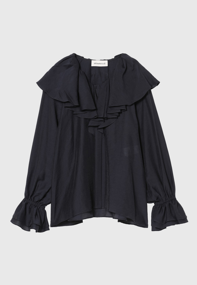 SHEER SILK RUFFLE BLOUSE 詳細画像 Navy 1