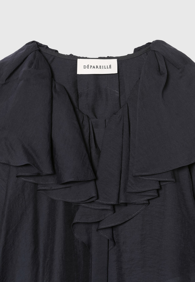 SHEER SILK RUFFLE BLOUSE 詳細画像 Navy 3