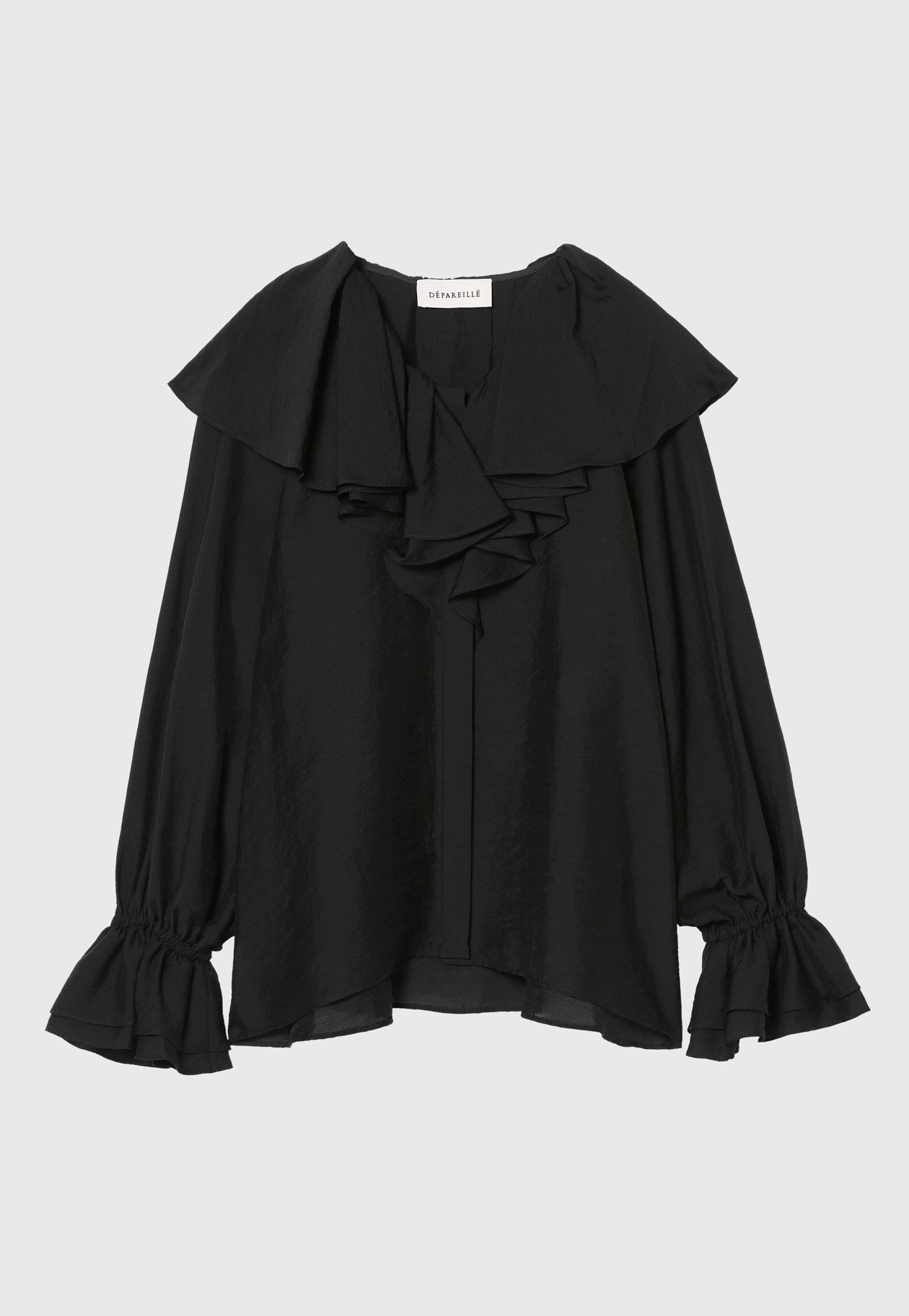 SHEER SILK RUFFLE BLOUSE 詳細画像 Black 1