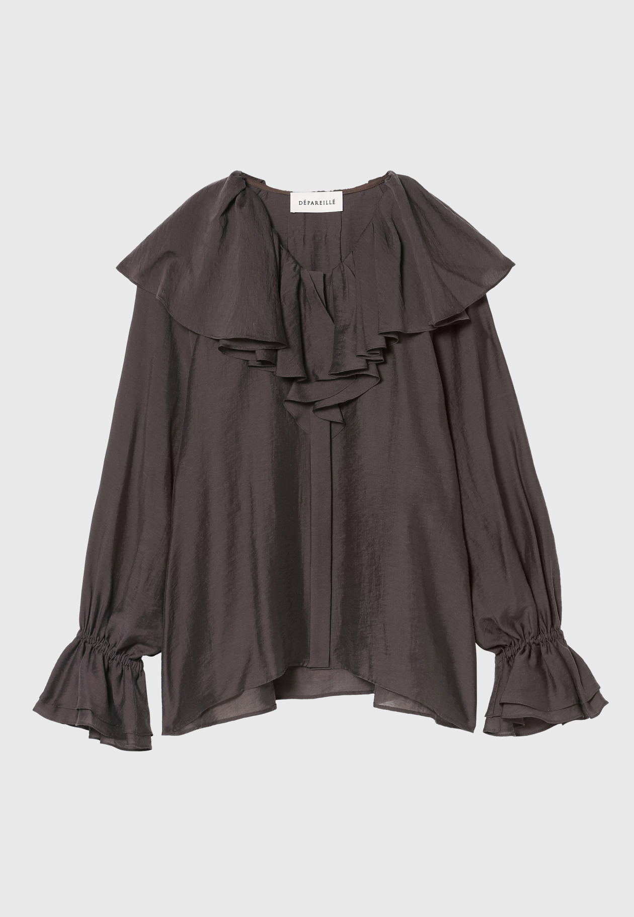 SHEER SILK RUFFLE BLOUSE 詳細画像 Brown 1