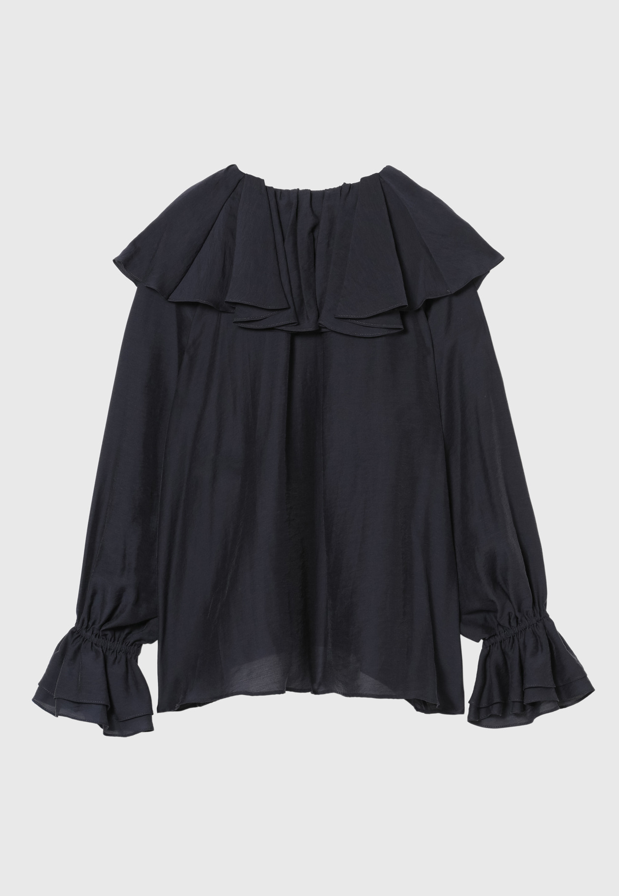 SHEER SILK RUFFLE BLOUSE 詳細画像 Navy 2