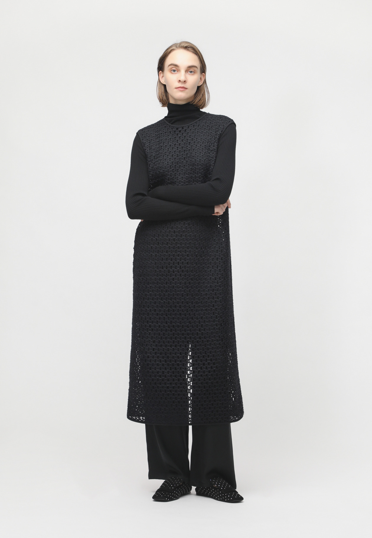 WOOL CORD LACE DRESS 詳細画像 Black 7