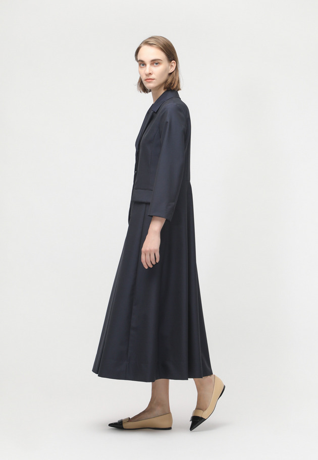 WOOL MOHAIR NOTCH LAPEL DRESS 詳細画像 Navy 3