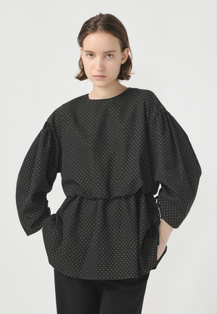 METALLIC DOT JACQUARD GATHER BLOUSE