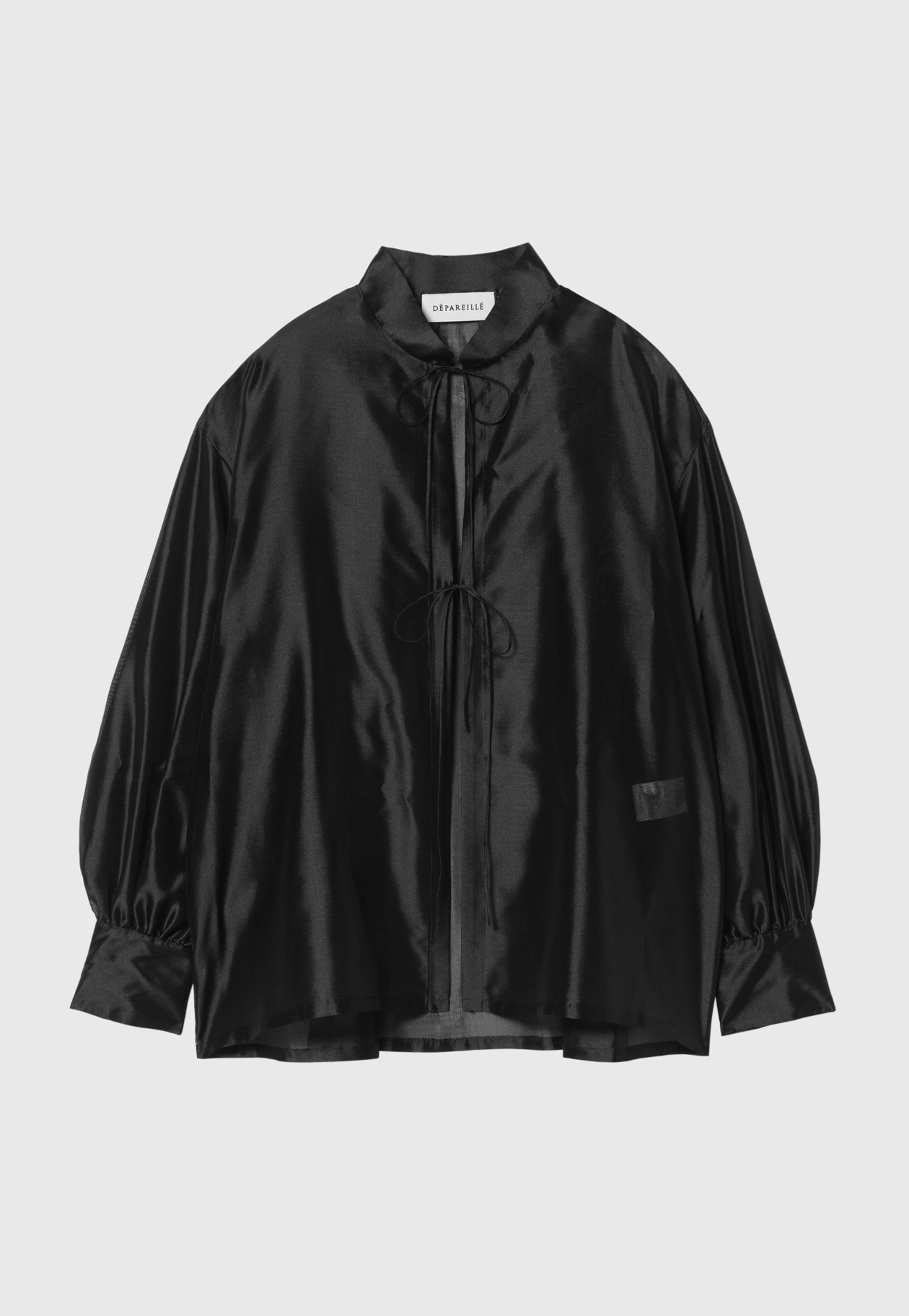 SILK POLYESTER STAND COLLAR BLOUSE 詳細画像 Black 1