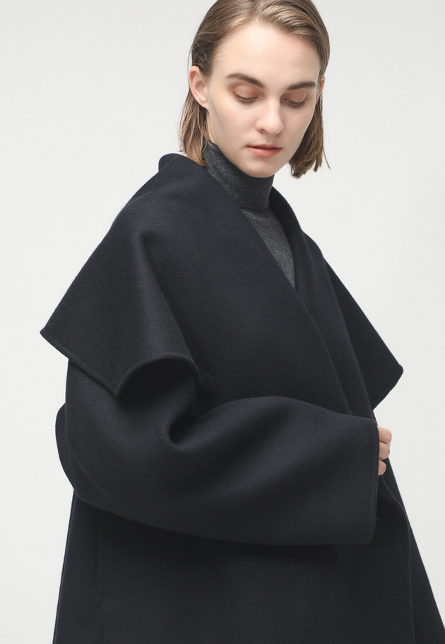 WOOL DOUBLE FACE BIG COLLAR COAT 詳細画像 Black 1