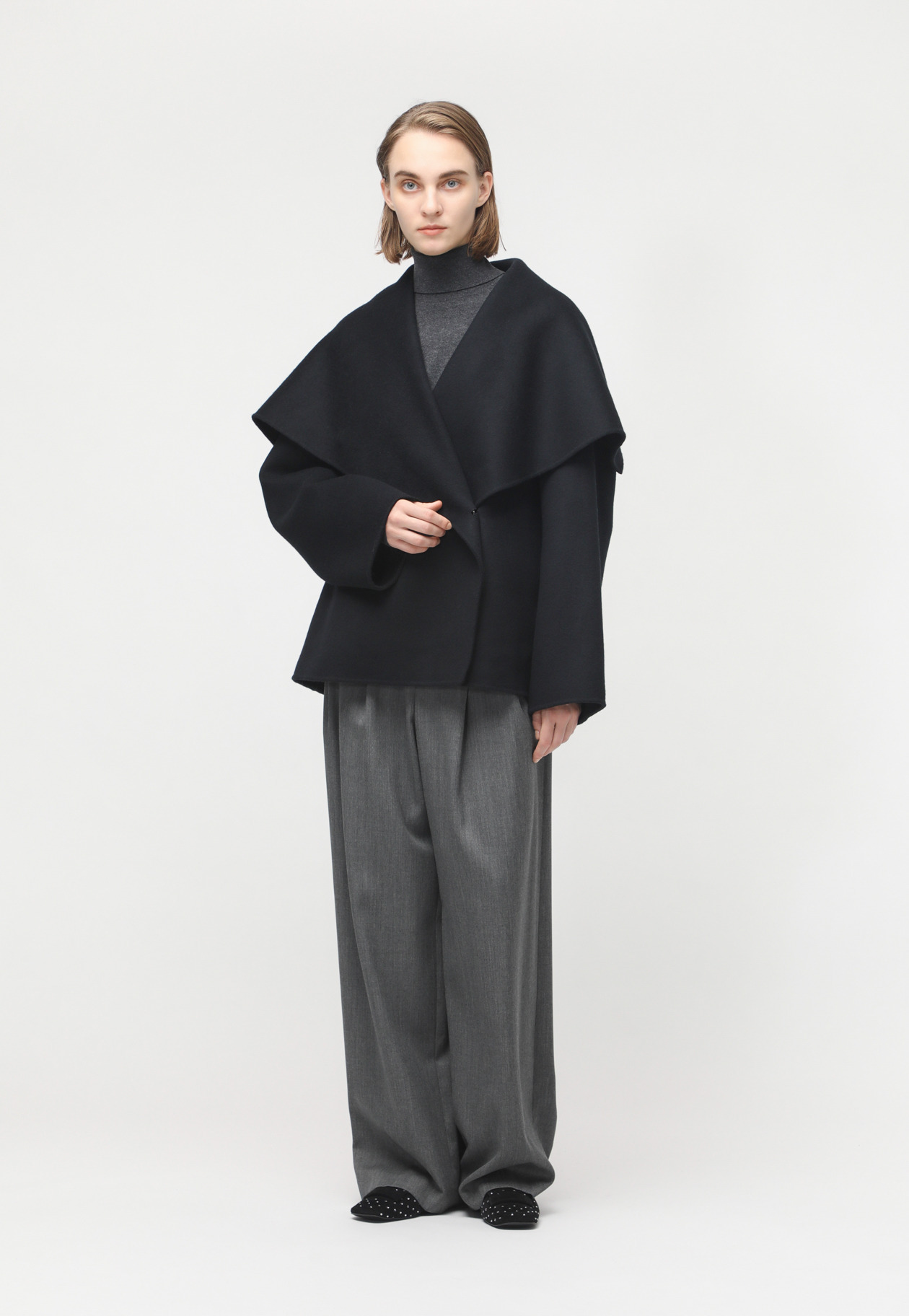 WOOL DOUBLE FACE BIG COLLAR COAT 詳細画像 Black 4