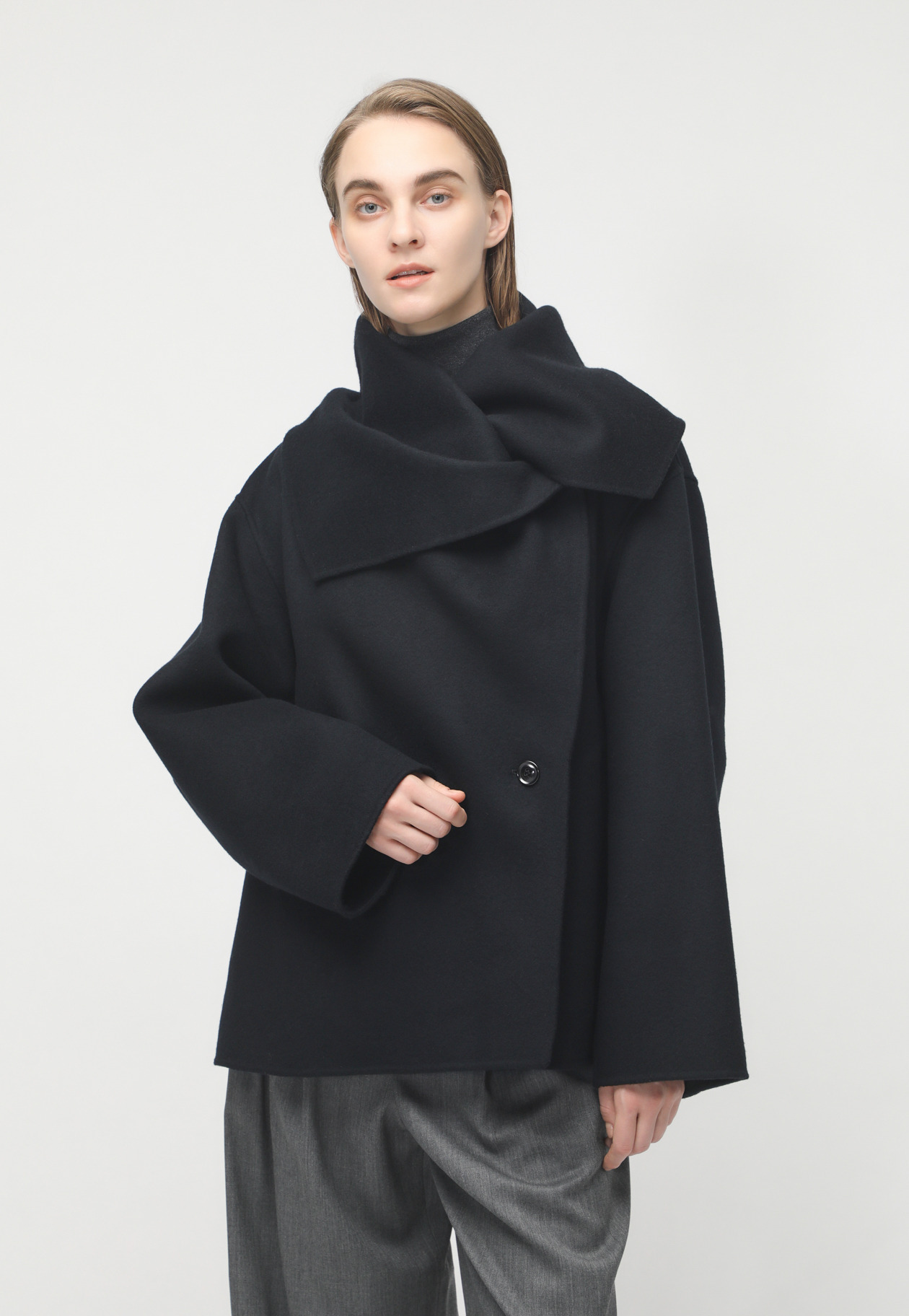 WOOL DOUBLE FACE BIG COLLAR COAT 詳細画像 Black 7