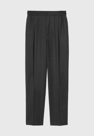 SILK WOOL TWILL GATHER PANTS