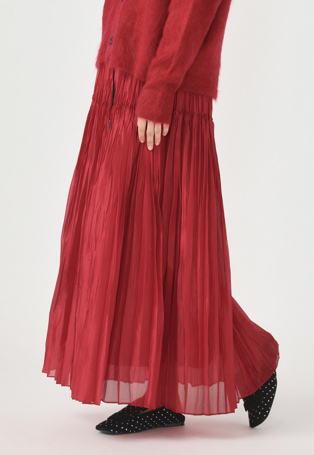 SILK POLYESTER PLEATS SKIRT 詳細画像 Red 1