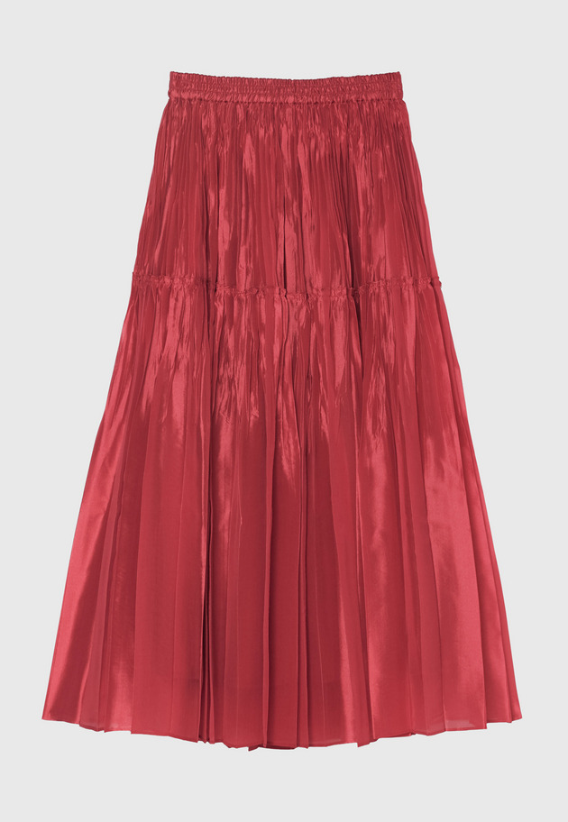 SILK POLYESTER PLEATS SKIRT 詳細画像 Red 6