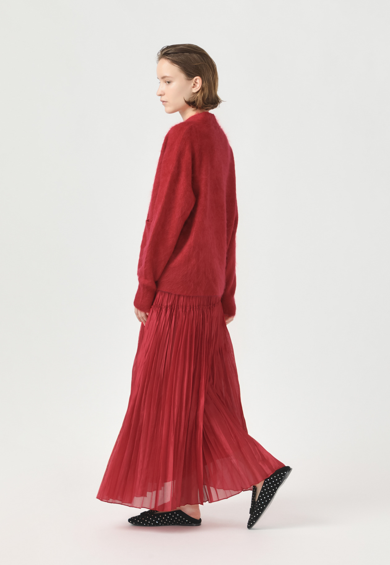 SILK POLYESTER PLEATS SKIRT 詳細画像 Red 4