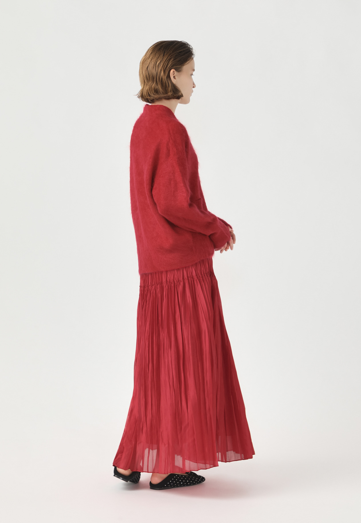 SILK POLYESTER PLEATS SKIRT 詳細画像 Red 5