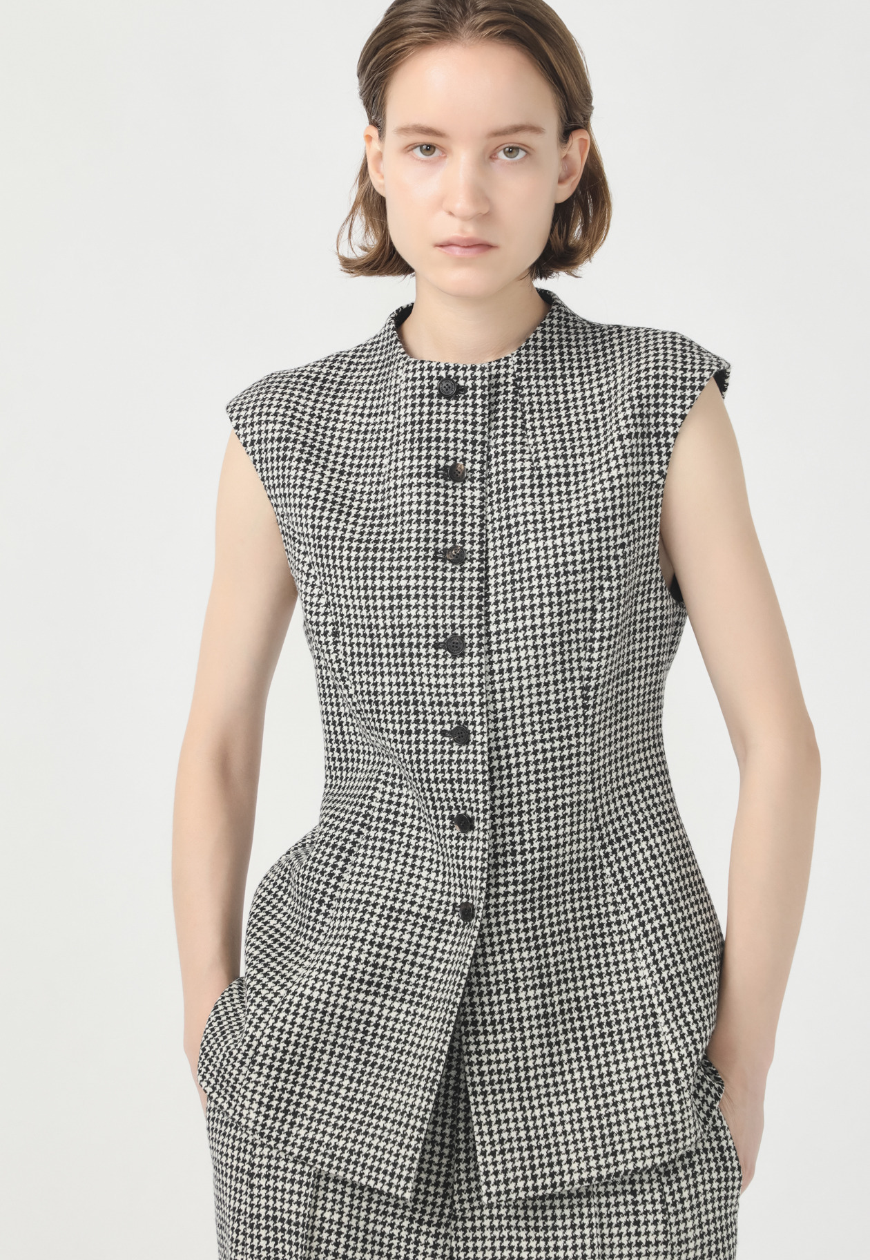 HOUNDSTOOTH BODY CONSCIOUS GILET 詳細画像 Black 1