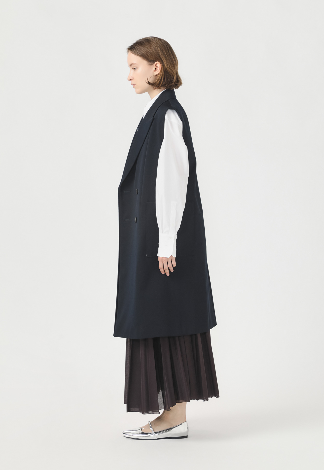 WOOL SILK TWILL LONG GILET 詳細画像 D.NV 2