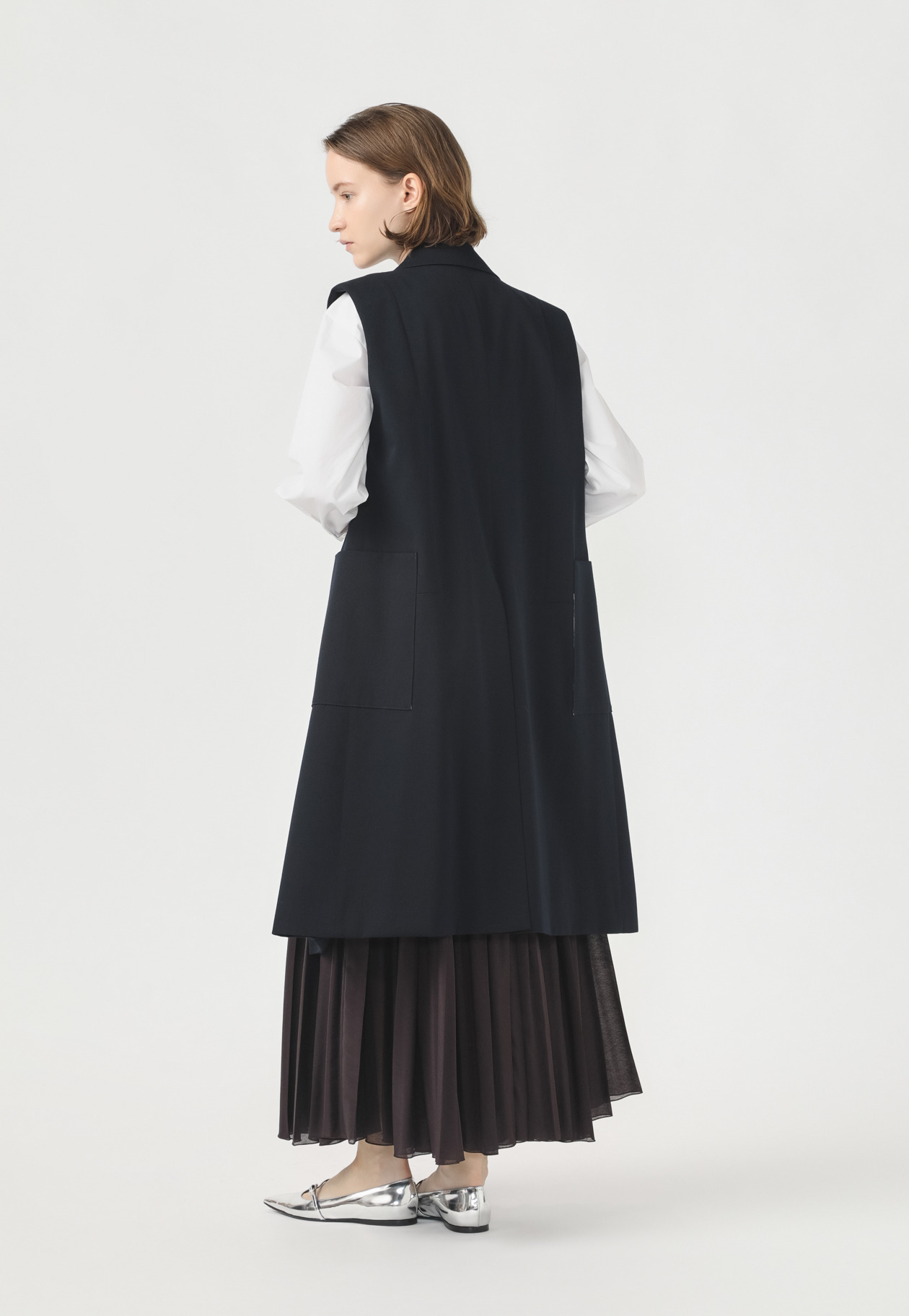 WOOL SILK TWILL LONG GILET 詳細画像 D.NV 3