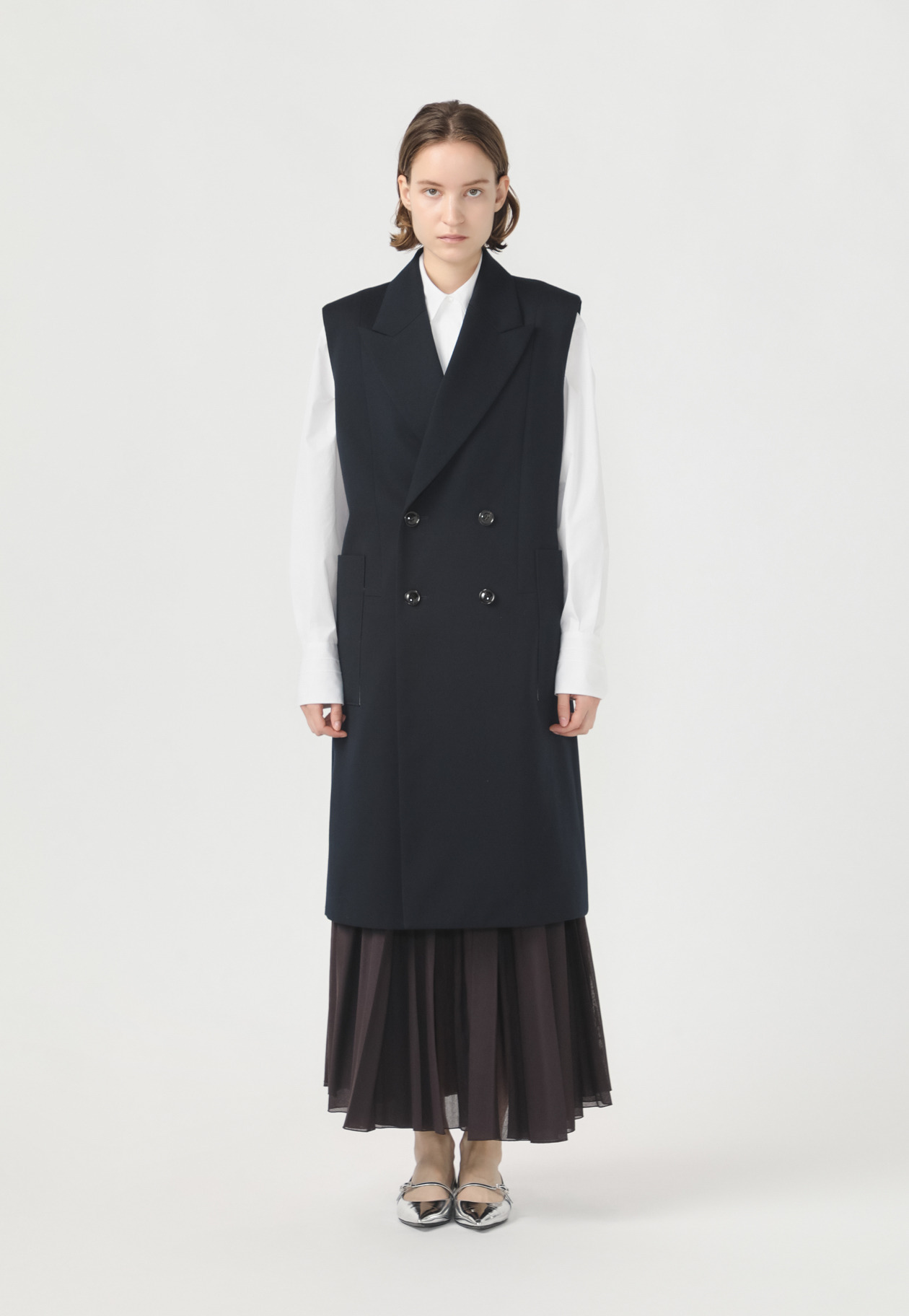 WOOL SILK TWILL LONG GILET 詳細画像 D.NV 4